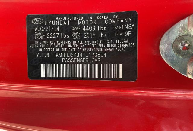 KMHHU6KJ4FU123894 - 2015 HYUNDAI GENESIS CO 3.8L RED photo 10