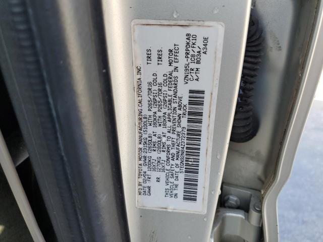 5TEGN92N84Z372379 - 2004 TOYOTA TACOMA DOUBLE CAB PRERUNNER SILVER photo 12