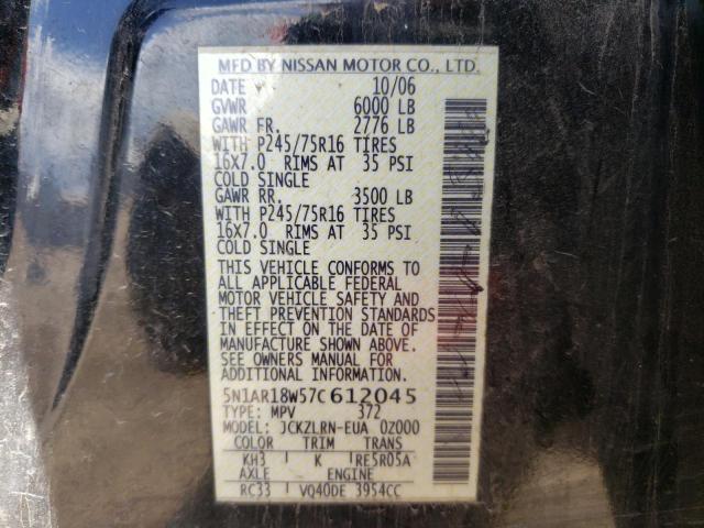 5N1AR18W57C612045 - 2007 NISSAN PATHFINDER LE 黑色 照片 13