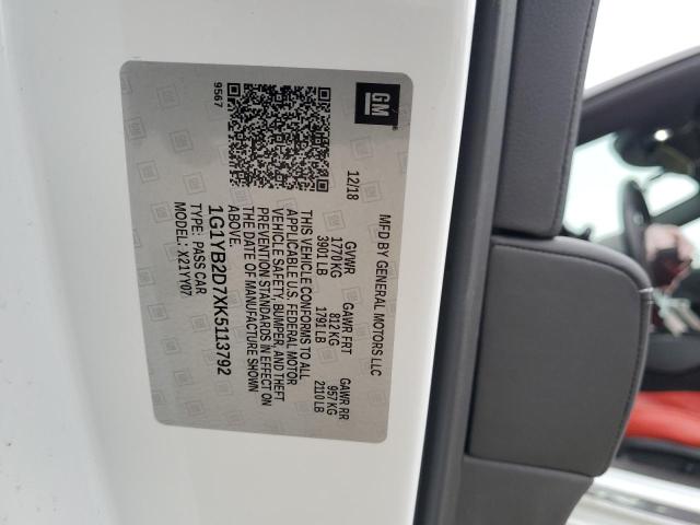 1G1YB2D7XK5113792 - 2019 CHEVROLET CORVETTE STINGRAY 1LT WHITE photo 13