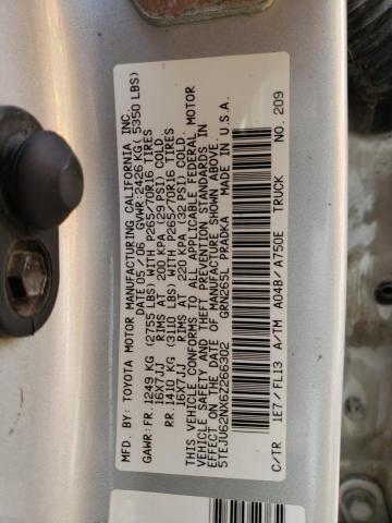 5TEJU62NX6Z266302 - 2006 TOYOTA TACOMA DOUBLE CAB PRERUNNER SILVER photo 12