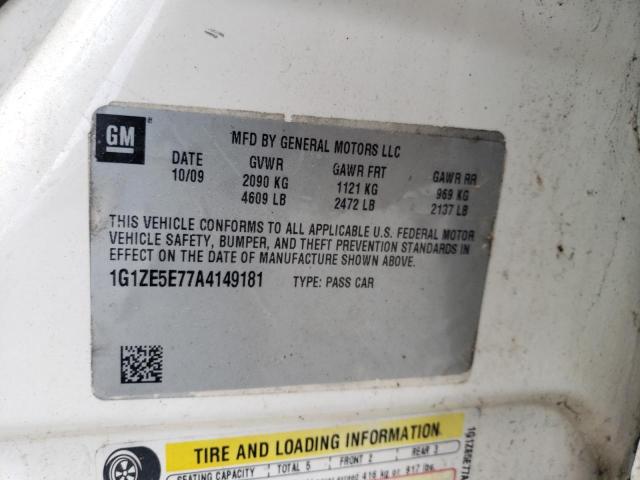 1G1ZE5E77A4149181 - 2010 CHEVROLET MALIBU LTZ თეთრი ფოტო 12