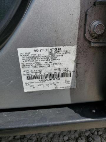 MAJ6S3GL4KC308933 - 2019 FORD ECOSPORT SE ვერცხლისფერი ფოტო 14