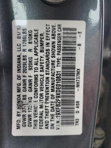 19XFB2F9XDE010831 - 2013 HONDA CIVIC EXL GRAY photo 12