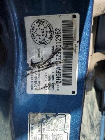 2HGFA16629H012962 - 2009 HONDA CIVIC LX-S Կապույտ լուսանկար 13