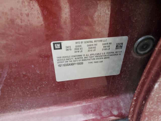 1G11C5SA9GF115839 - 2016 CHEVROLET MALIBU LIM LT 勃艮第红 照片 12