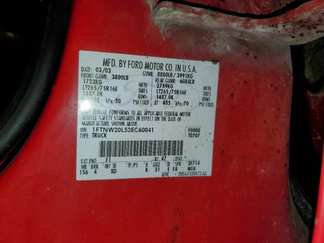 1FTNW20L53EC60041 - 2003 FORD F250 SUPER DUTY RED photo 12