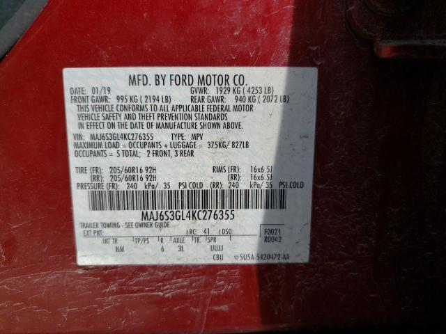 MAJ6S3GL4KC276355 - 2019 FORD ECOSPORT SE Czerwony zdjęcie 12