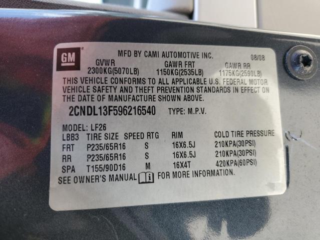 2CNDL13F596216540 - 2009 CHEVROLET EQUINOX LS GRAY photo 13