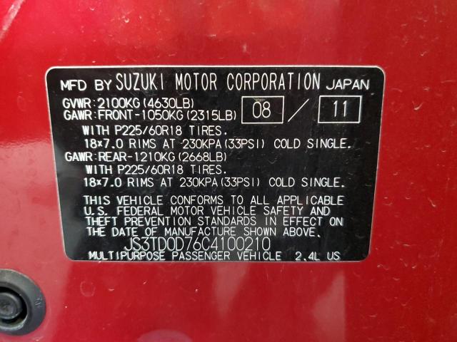 JS3TD0D76C4100210 - 2012 SUZUKI GRAND VITA JLX RED photo 12