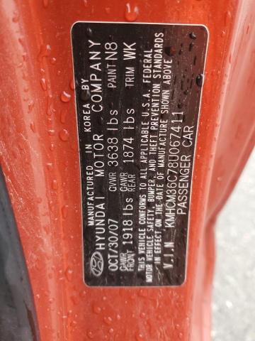 KMHCM36C78U067411 - 2008 HYUNDAI ACCENT GS ORANGE photo 12