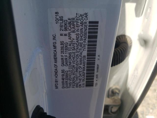 19UUB2F80KA007338 - 2019 ACURA TLX ADVANCE WHITE photo 13