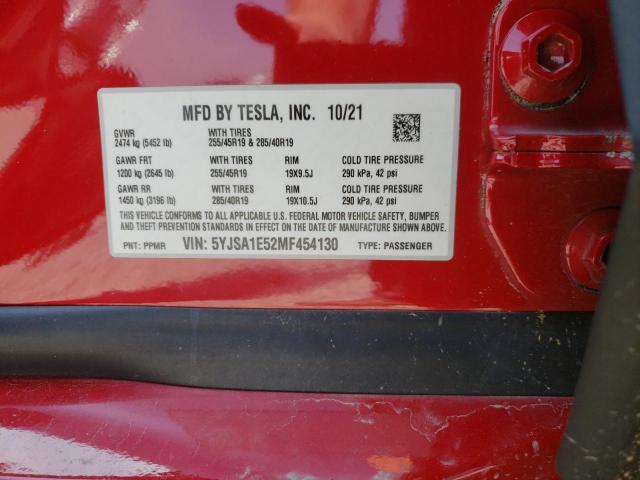 5YJSA1E52MF454130 - 2021 TESLA MODEL S Qırmızı foto 12