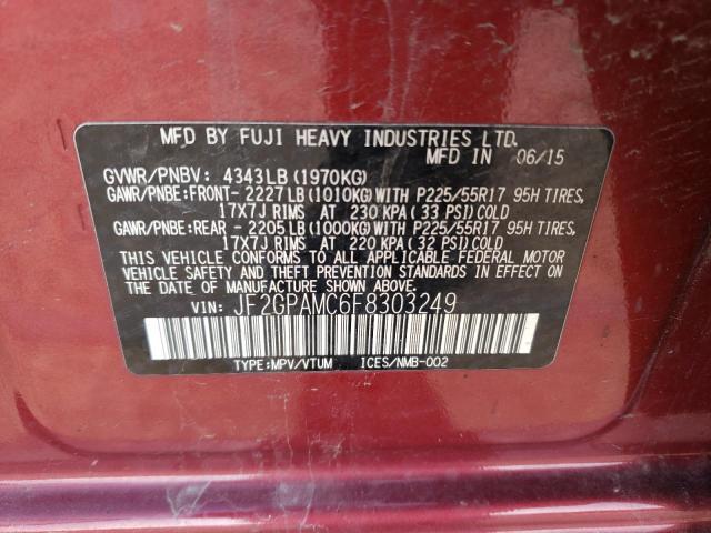 JF2GPAMC6F8303249 - 2015 SUBARU XV CROSSTR 2.0 LIMITED MAROON photo 13