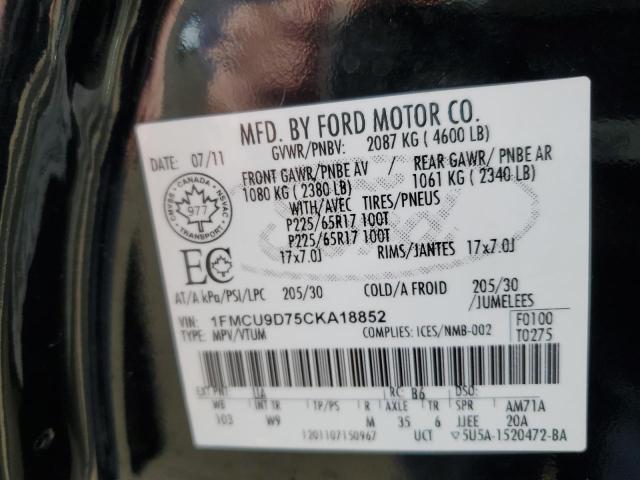 1FMCU9D75CKA18852 - 2012 FORD ESCAPE XLT BLACK photo 14