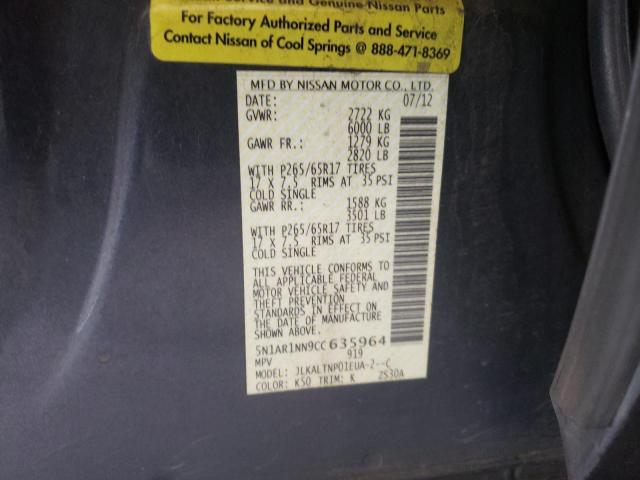 5N1AR1NN9CC635964 - 2012 NISSAN PATHFINDER S GRAY photo 13