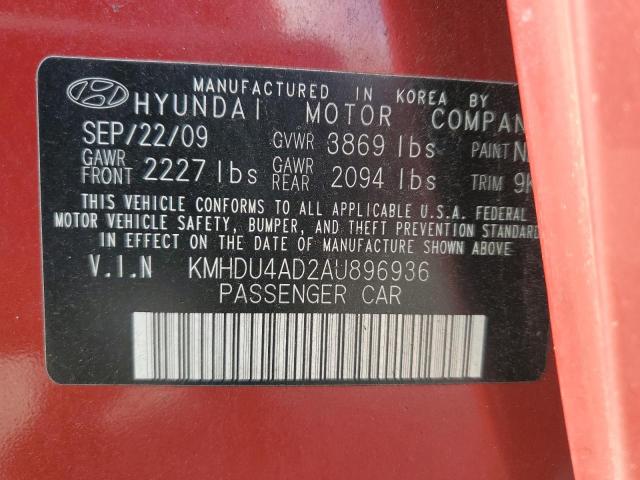 KMHDU4AD2AU896936 - 2010 HYUNDAI ELANTRA BLUE RED photo 12