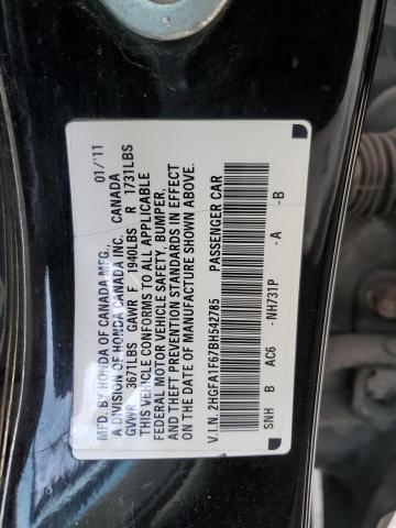 2HGFA1F67BH542785 - 2011 HONDA CIVIC LX-S 黑色 照片 12