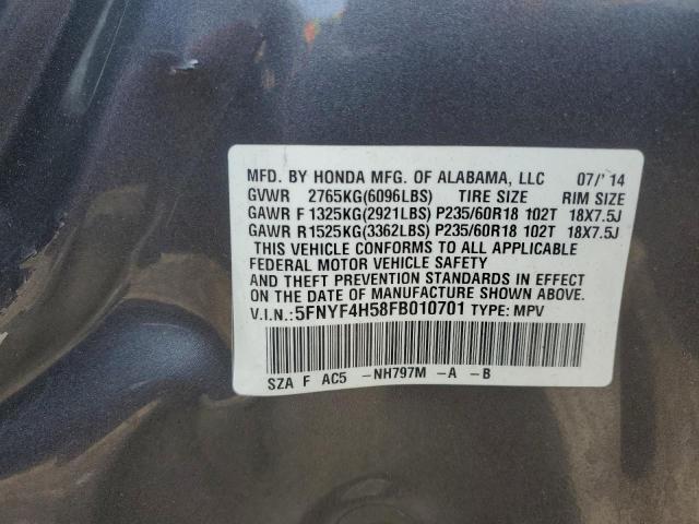 5FNYF4H58FB010701 - 2015 HONDA PILOT EXL GRAY photo 13