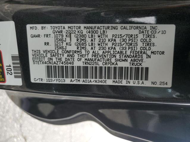 5TETX4CN1AZ745848 - 2010 TOYOTA TACOMA ACCESS CAB Grafit foto 12