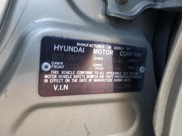 KMHWF35H02A562286 - 2002 HYUNDAI SONATA GLS GOLD photo 12