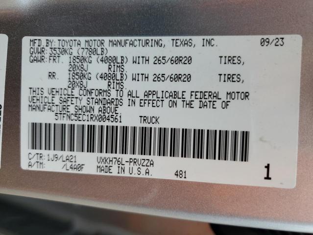 5TFNC5EC1RX004561 - 2024 TOYOTA TUNDRA CREWMAX PLATINUM ვერცხლისფერი ფოტო 13