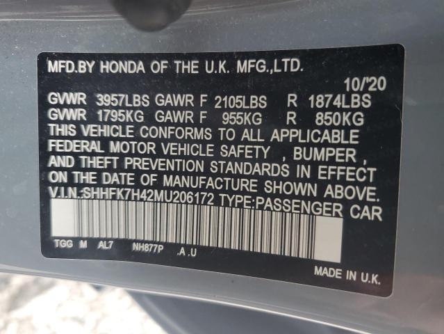 SHHFK7H42MU206172 - 2021 HONDA CIVIC SPORT 米色 照片 12