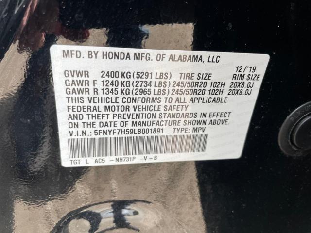 5FNYF7H59LB001891 - 2020 HONDA PASSPORT EXL BLACK photo 10
