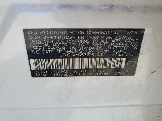 JTHBJ46G572084332 - 2007 LEXUS ES 350 WHITE photo 12