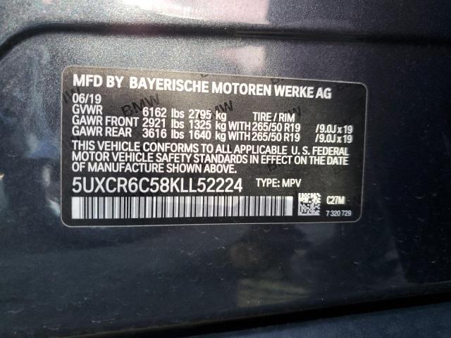 5UXCR6C58KLL52224 - 2019 BMW X5 XDRIVE40I GRAY photo 12