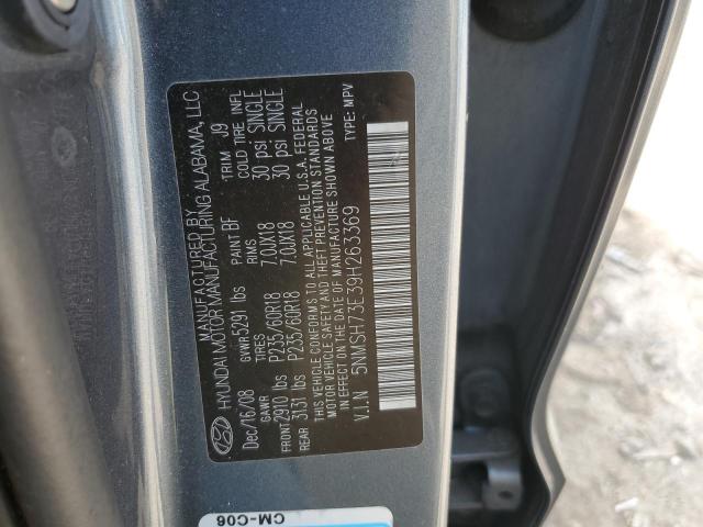 5NMSH73E39H263369 - 2009 HYUNDAI SANTA FE SE GRAY photo 12