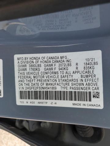 2HGFE2F50NH541869 - 2022 HONDA CIVIC SPORT 青绿色 照片 12