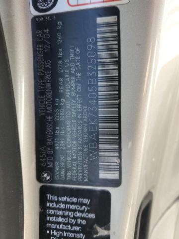 WBAEK73405B325098 - 2005 BMW 6 SERIES CI AUTOMATIC SILVER photo 12