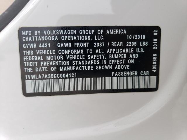 1VWLA7A35KC004121 - 2019 VOLKSWAGEN PASSAT WOLFSBURG WHITE photo 12