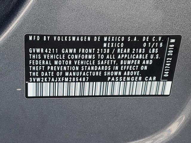 3VW2K7AJXFM285487 - 2015 VOLKSWAGEN JETTA BASE Boz foto 12