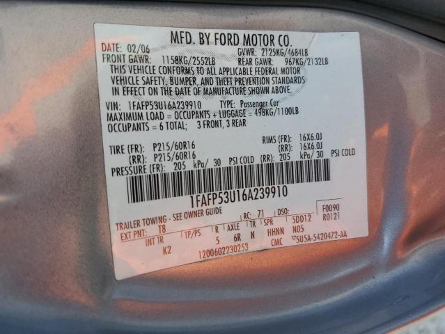 1FAFP53U16A239910 - 2006 FORD TAURUS SE SILVER photo 12