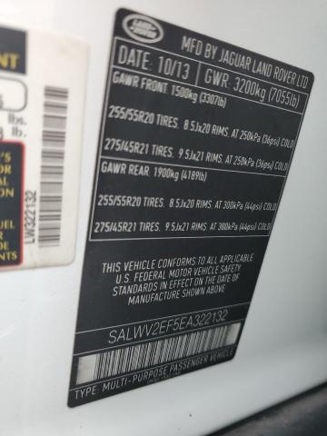 SALWV2EF5EA322132 - 2014 LAND ROVER RANGE ROVE AUTOBIOGRAPHY WHITE photo 14