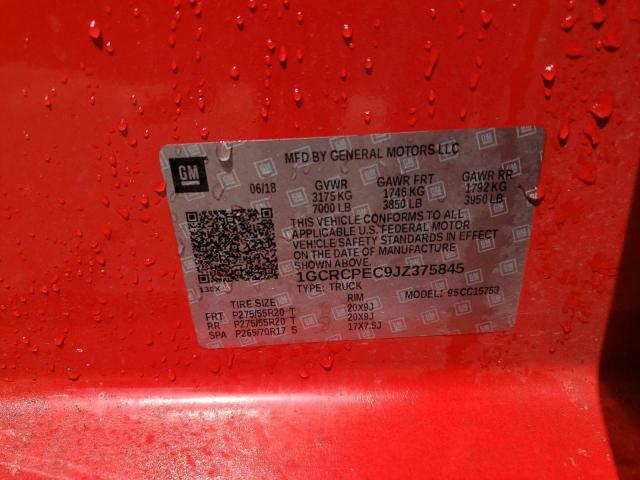 1GCRCPEC9JZ375845 - 2018 CHEVROLET SILVERADO C1500 CUSTOM RED photo 12