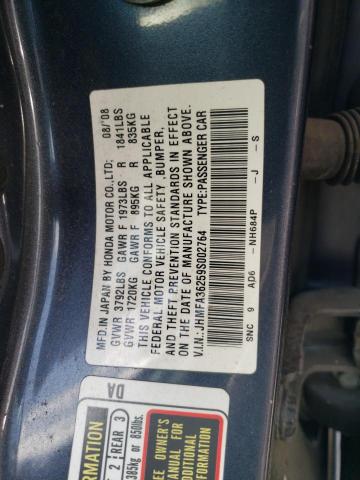 JHMFA36259S002764 - 2009 HONDA CIVIC HYBRID CHARCOAL photo 12