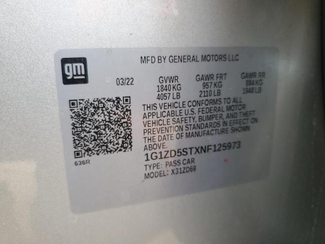 1G1ZD5STXNF125973 - 2022 CHEVROLET MALIBU LT SILVER photo 12