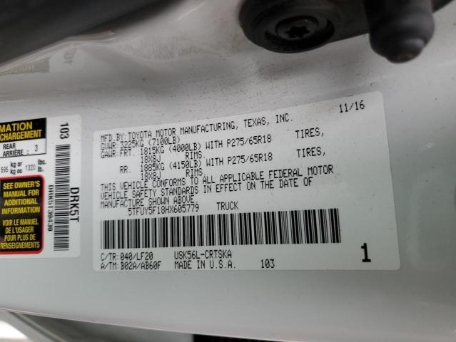5TFUY5F18HX605779 - 2017 TOYOTA TUNDRA DOUBLE CAB SR/SR5 WHITE photo 12