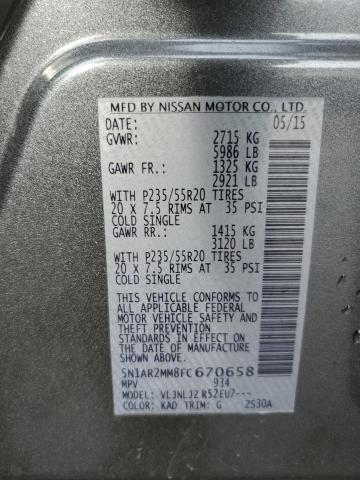 5N1AR2MM8FC670658 - 2015 NISSAN PATHFINDER S GRAY photo 12