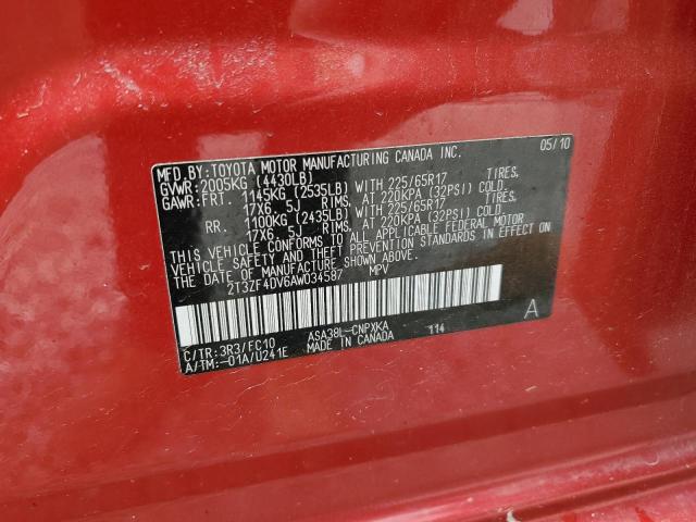 2T3ZF4DV6AW034587 - 2010 TOYOTA RAV4 RED photo 14