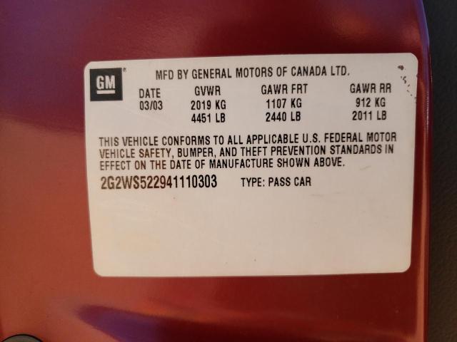 2G2WS522941110303 - 2004 PONTIAC GRAND PRIX GT2 ბურგუნდია ფოტო 12