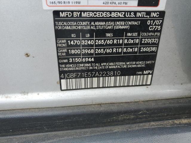 4JGBF71E57A223810 - 2007 MERCEDES-BENZ GL 450 4MATIC SILVER photo 13