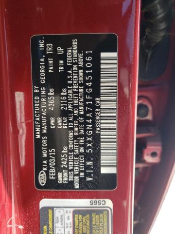 5XXGN4A71FG451061 - 2015 KIA OPTIMA EX RED photo 12