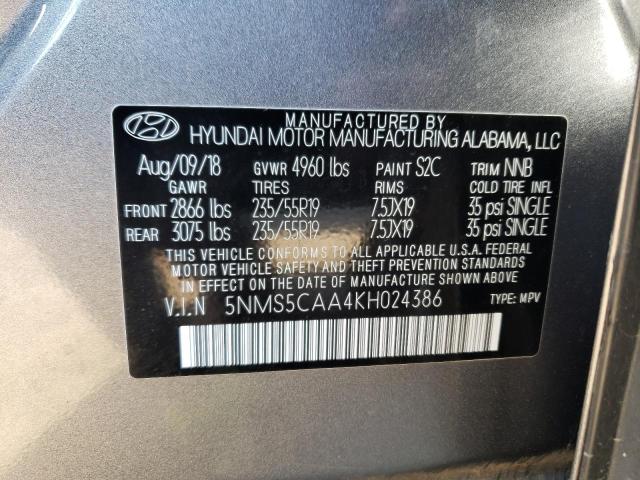 5NMS5CAA4KH024386 - 2019 HYUNDAI SANTA FE LIMITED GRAY photo 13