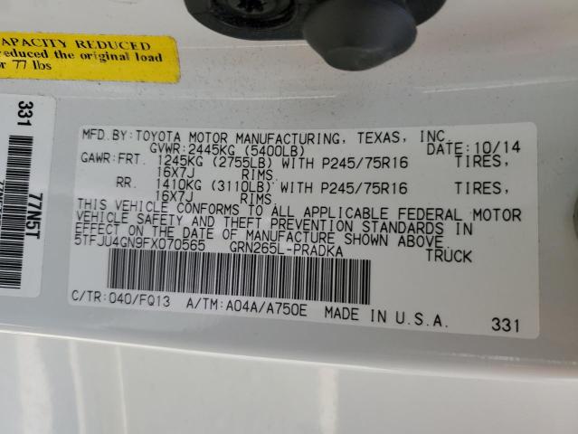 5TFJU4GN9FX070565 - 2015 TOYOTA TACOMA DOUBLE CAB PRERUNNER WHITE photo 12