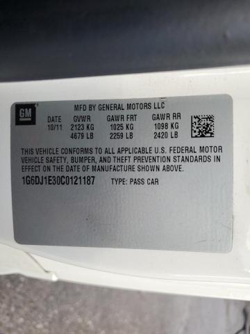 1G6DJ1E30C0121187 - 2012 CADILLAC CTS PERFORMANCE COLLECTION WHITE photo 12