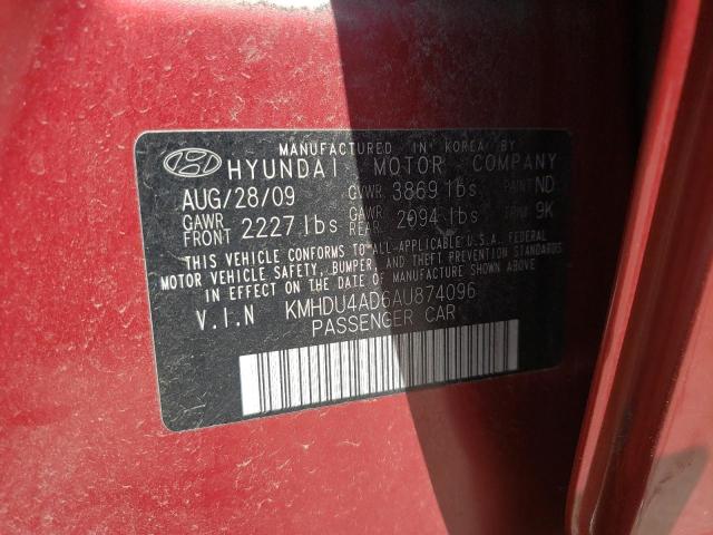 KMHDU4AD6AU874096 - 2010 HYUNDAI ELANTRA BLUE RED photo 13